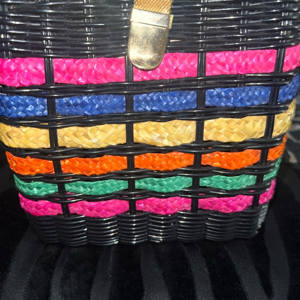 Black and Pink Quilted Clutch with Geometric Texture